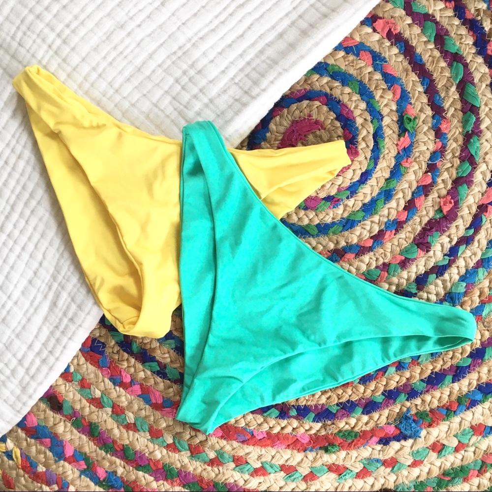 Lulus Green/Yellow Cheeky Bikini Bottom Bundle M